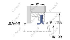 SML PTFE 不锈钢油封内径、外径与宽度尺寸示意图